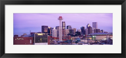 Framed Building lit up at dusk, Denver, Colorado, USA Print