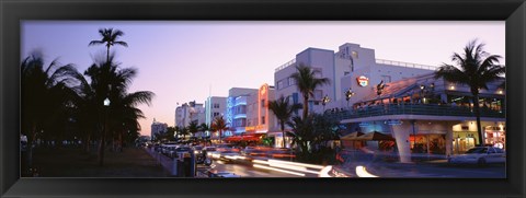 Framed Buildings Lit Up At Dusk, Ocean Drive, Miami, Florida, USA Print