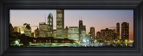 Framed Buildings lit up at night, Chicago, Cook County, Illinois, USA Print