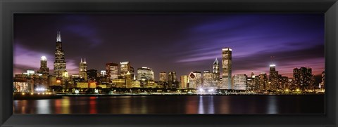 Framed Buildings at the waterfront lit up at night, Chicago, Illinois Print