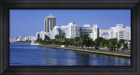 Framed USA, Florida, Miami, Miami Beach, Panoramic view of waterfront and skyline Print