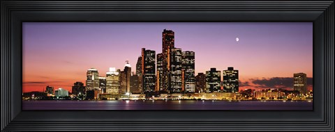 Framed Night Skyline Detroit MI Print