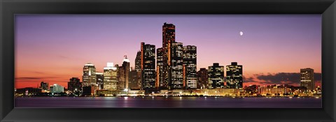 Framed Night Skyline Detroit MI Print