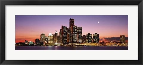 Framed Night Skyline Detroit MI Print