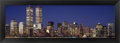 Framed Skyline with World Trade Center at Night Print