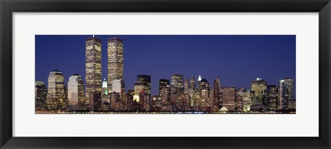 Framed Skyline with World Trade Center at Night Print