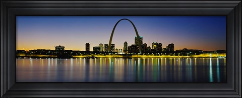 Framed City lit up at night, Gateway Arch, Mississippi River, St. Louis, Missouri Print