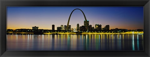 Framed City lit up at night, Gateway Arch, Mississippi River, St. Louis, Missouri Print