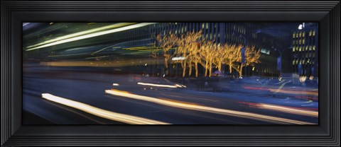 Framed Traffic On The Street At Night, Sixth Avenue, Manhattan, NYC, New York City, New York State, USA Print
