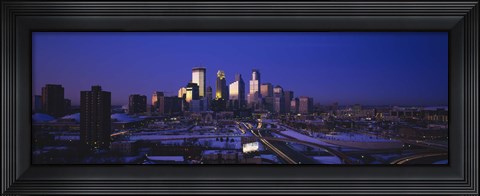 Framed Skyscrapers at dusk, Minneapolis, Minnesota, USA Print