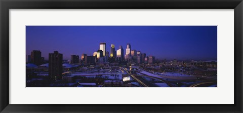 Framed Skyscrapers at dusk, Minneapolis, Minnesota, USA Print