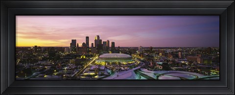 Framed Skyscrapers lit up at sunset, Minneapolis, Minnesota, USA Print