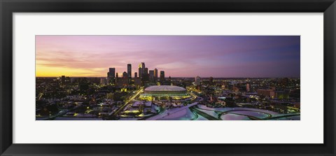 Framed Skyscrapers lit up at sunset, Minneapolis, Minnesota, USA Print