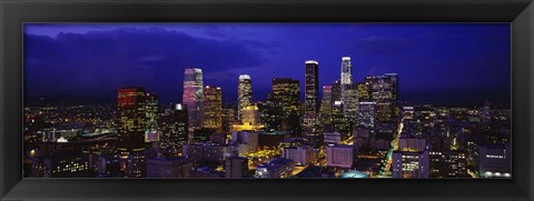 Framed Skyscrapers lit up at night, City Of Los Angeles, California, USA Print