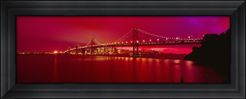 Framed Suspension bridge lit up at night, Bay Bridge, San Francisco, California, USA Print