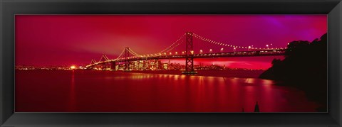 Framed Suspension bridge lit up at night, Bay Bridge, San Francisco, California, USA Print