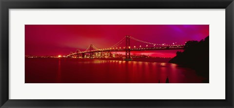 Framed Suspension bridge lit up at night, Bay Bridge, San Francisco, California, USA Print