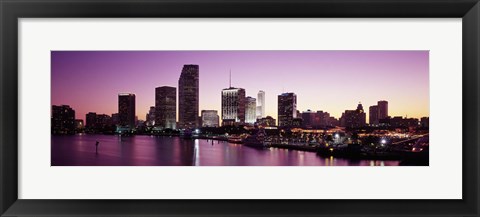 Framed Buildings lit up at dusk, Biscayne Bay, Miami, Miami-Dade county, Florida, USA Print