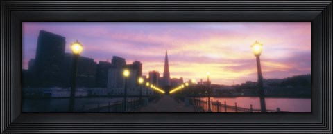 Framed Illuminated lampposts on a pier, San Francisco, California, USA Print