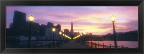 Framed Illuminated lampposts on a pier, San Francisco, California, USA Print