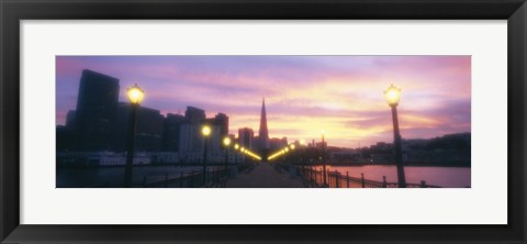 Framed Illuminated lampposts on a pier, San Francisco, California, USA Print