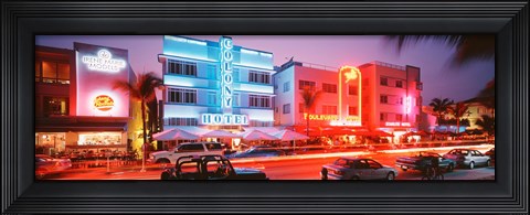 Framed Buildings Lit Up At Night, South Beach, Miami Beach, Florida, USA Print