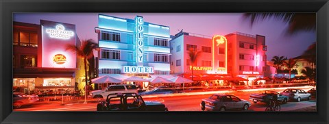 Framed Buildings Lit Up At Night, South Beach, Miami Beach, Florida, USA Print