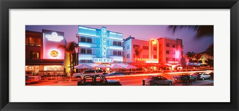 Framed Buildings Lit Up At Night, South Beach, Miami Beach, Florida, USA Print