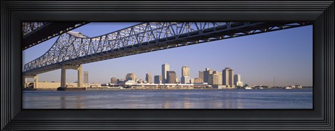Framed Low angle view of bridges across a river, Crescent City Connection Bridge, Mississippi River, New Orleans, Louisiana, USA Print