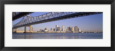 Framed Low angle view of bridges across a river, Crescent City Connection Bridge, Mississippi River, New Orleans, Louisiana, USA Print