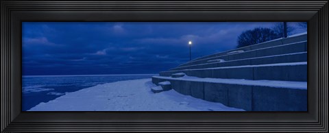 Framed Snow on steps at the lakeside, Lake Michigan, Chicago, Cook County, Illinois, USA Print