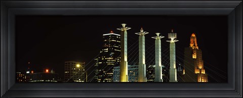 Framed Buildings lit up at night in a city, Bartle Hall, Kansas City, Jackson County, Missouri, USA Print