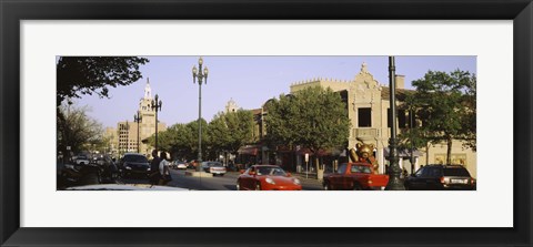 Framed USA, Missouri, Kansas, Country Club Plaza, Traffic on the road Print