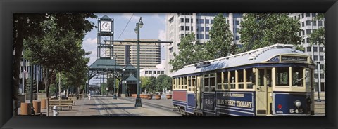 Framed View Of A Tram Trolley On A City Street, Court Square, Memphis, Tennessee, USA Print