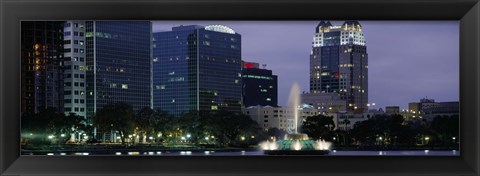 Framed Fountain in Lake Eola lit up at night, Summerlin Park, Orlando, Florida Print