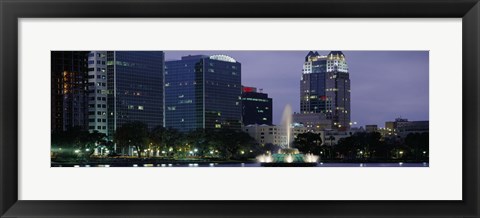 Framed Fountain in Lake Eola lit up at night, Summerlin Park, Orlando, Florida Print