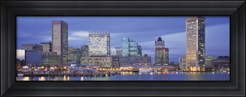 Framed Panoramic View Of An Urban Skyline At Twilight, Baltimore, Maryland, USA Print