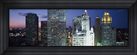 Framed Skyscraper lit up at night in a city, Chicago, Illinois, USA Print