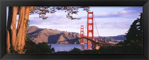 Framed Golden Gate Bridge with Mountains Print