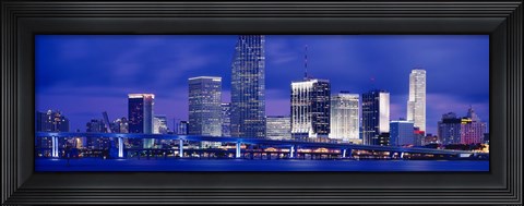 Framed Miami skyline at night, Florida Print