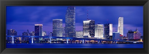 Framed Miami skyline at night, Florida Print