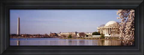 Framed USA, Washington DC, Washington Monument and Jefferson Memorial, Tourists outside the memorial Print