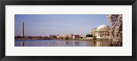 Framed USA, Washington DC, Washington Monument and Jefferson Memorial, Tourists outside the memorial Print