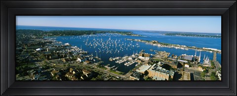 Framed Aerial view of a harbor, Newport Harbor, Newport, Rhode Island, USA Print