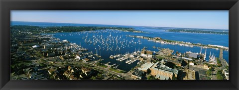 Framed Aerial view of a harbor, Newport Harbor, Newport, Rhode Island, USA Print