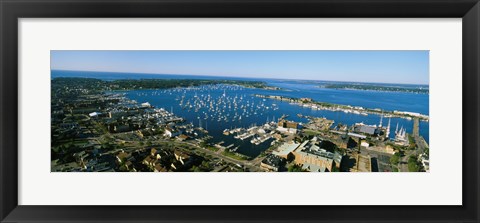 Framed Aerial view of a harbor, Newport Harbor, Newport, Rhode Island, USA Print