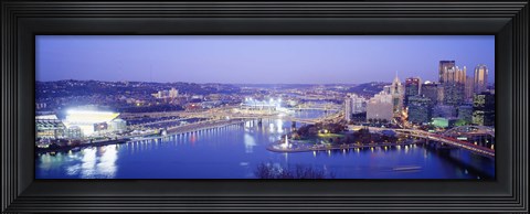Framed Pittsburgh skyscrapers and Heinz Stadium at night Print