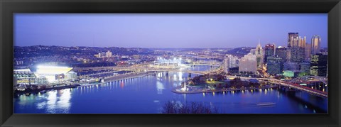 Framed Pittsburgh skyscrapers and Heinz Stadium at night Print