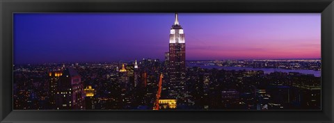 Framed Empire State building at night, New York NY Print