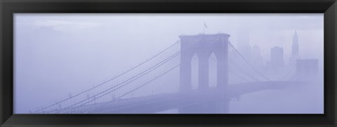 Framed Brooklyn Bridge in the fog Print